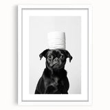 Black Pug Bathroom Wall Art - Modern Black and White Bathroom Decor