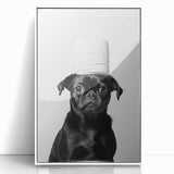Black Pug Bathroom Wall Art - Modern Black and White Bathroom Decor