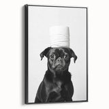 Black Pug Bathroom Wall Art - Modern Black and White Bathroom Decor