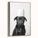 Black Pug Bathroom Wall Art - Modern Black and White Bathroom Decor