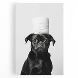 Black Pug Bathroom Wall Art - Modern Black and White Bathroom Decor