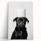 Black Pug Bathroom Wall Art - Modern Black and White Bathroom Decor