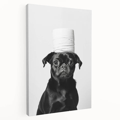 Black Pug Bathroom Wall Art - Modern Black and White Bathroom Decor