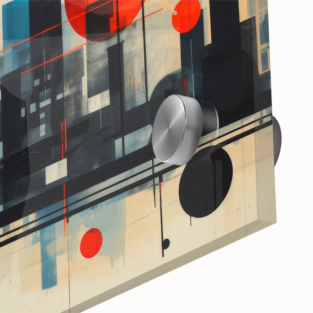 Acrylic print of a large abstract depiction of the London skyline in muted earth tones, ideal for dining room art.