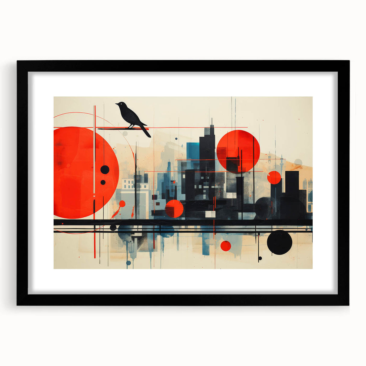 Extra large abstract art print of colorful London scenery on textured canvas, ideal for living room wall.