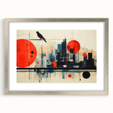 Extra large abstract art print of London scenery in muted gray and blue tones, framed with a silver mat.