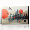 Large abstract wall art depicting the London skyline in muted gray and blue tones, framed in black acrylic.