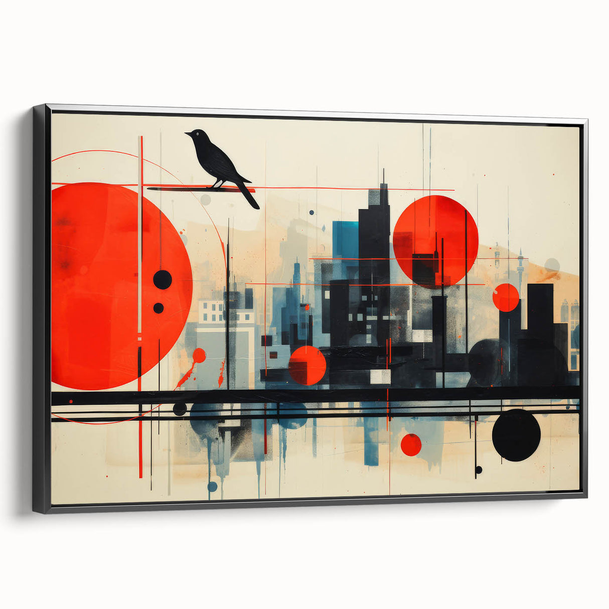 Black and white vintage poster art of London landscape on framed canvas, ideal for bedroom wall decor.