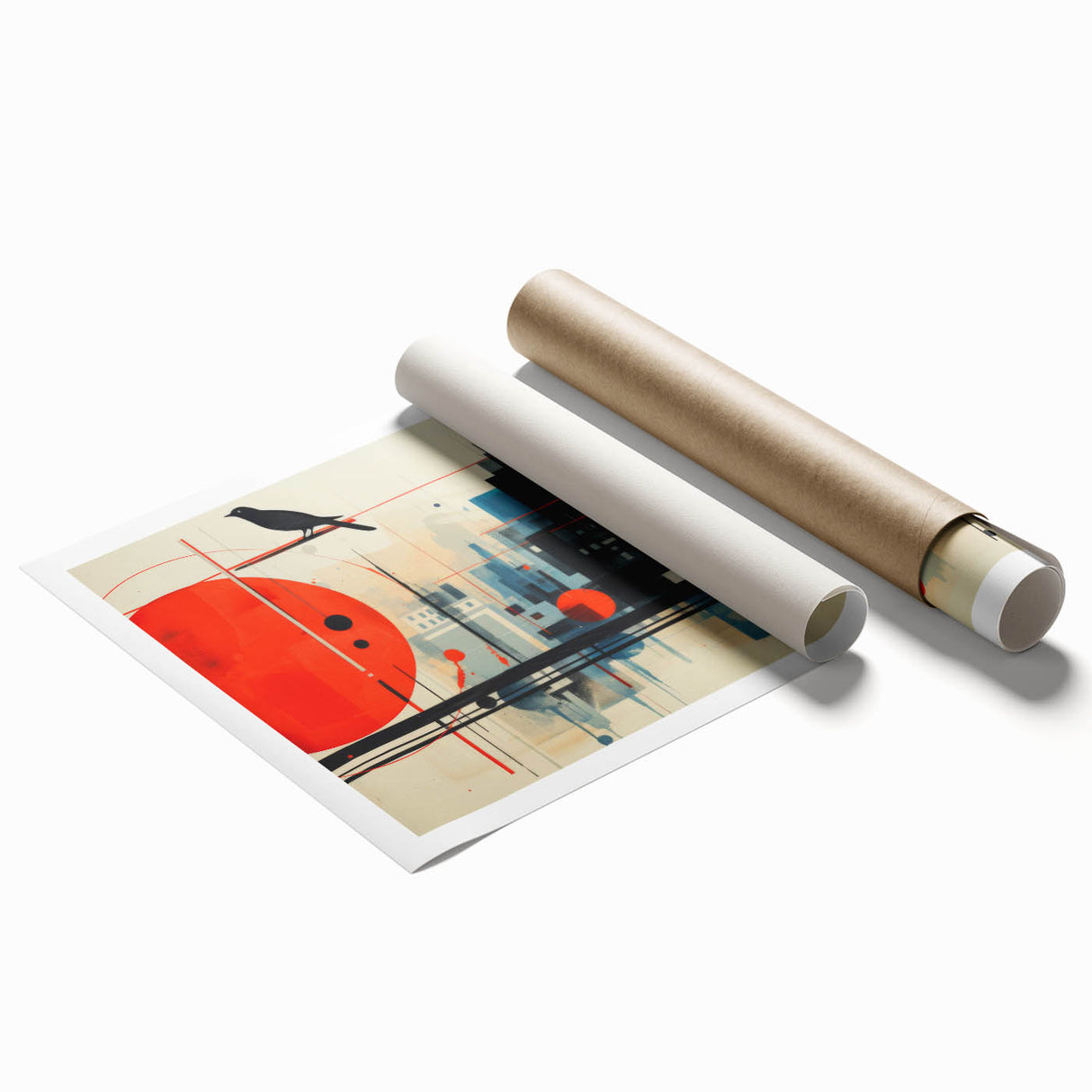 Extra large rolled print of London scenery with floral elements in soft color tones, ideal for classy bathroom wall art.