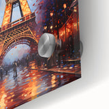 Large abstract depiction of Paris in muted earth tones on acrylic glass, ideal for dining room art.