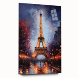 Large abstract wall art of Paris scenery in muted gray and blue tones on acrylic glass.