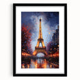 Extra large abstract art print of colorful, textured Paris scenery on a black framed canvas, ideal for living room decor.
