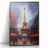 Large acrylic print of Paris scenery in muted pastel colors, framed in silver, suitable for modern art wall decor.
