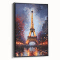 Black and white vintage poster art of Paris landscape on framed canvas, suitable for bedroom decor.
