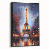 Black and white vintage poster art of Paris landscape on framed canvas, suitable for bedroom decor.