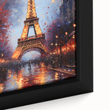 Extra large black wall art featuring a textured Paris scenery in vibrant colors, ideal for living room decor.