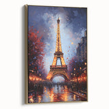 Framed canvas landscape art painting featuring a vintage Paris scene in muted gold and black tones, ideal for bedroom decor.