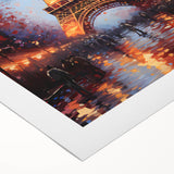 Art deco poster of Paris skyline in muted gray and blue tones on rolled canvas, ideal for dining room wall art.