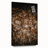Large abstract wall art in warm autumn hues on acrylic glass, ideal for bedroom or dining room decor.