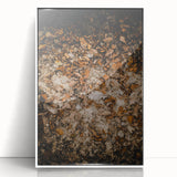 Art deco poster of autumn trees in golden yellow hues, framed in white acrylic, suitable for nursery wall art.