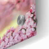 Large abstract wall art on acrylic glass featuring spring themes in pastel shades, ideal for dining room art.