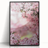Large abstract wall art featuring spring-themed colors in greens and blues on acrylic, framed in black.