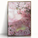 Large art print of a mid-century modernist spring scene in pastel shades on framed acrylic, ideal for nursery wall art.