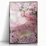 Mid-century modernist art depicting spring season in pastel shades on a silver-framed acrylic, suitable for nursery wall art.