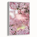 Vintage poster art of spring season on extra large framed canvas, featuring vibrant colors against a black background.