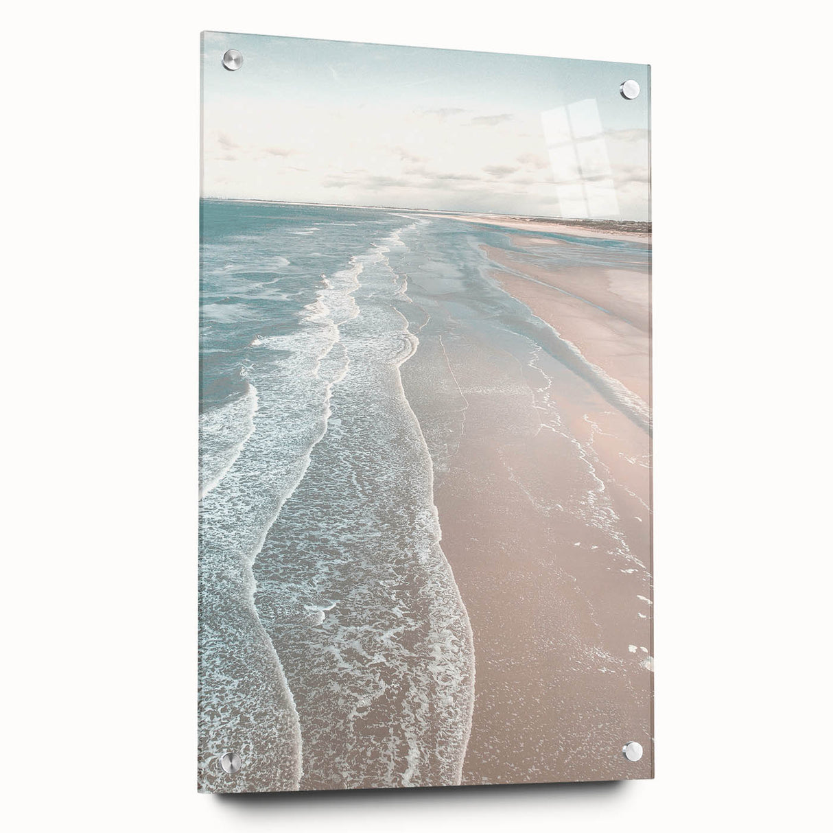 Large abstract wall art on acrylic glass featuring vibrant summer hues, ideal for enhancing dining room or bedroom decor.