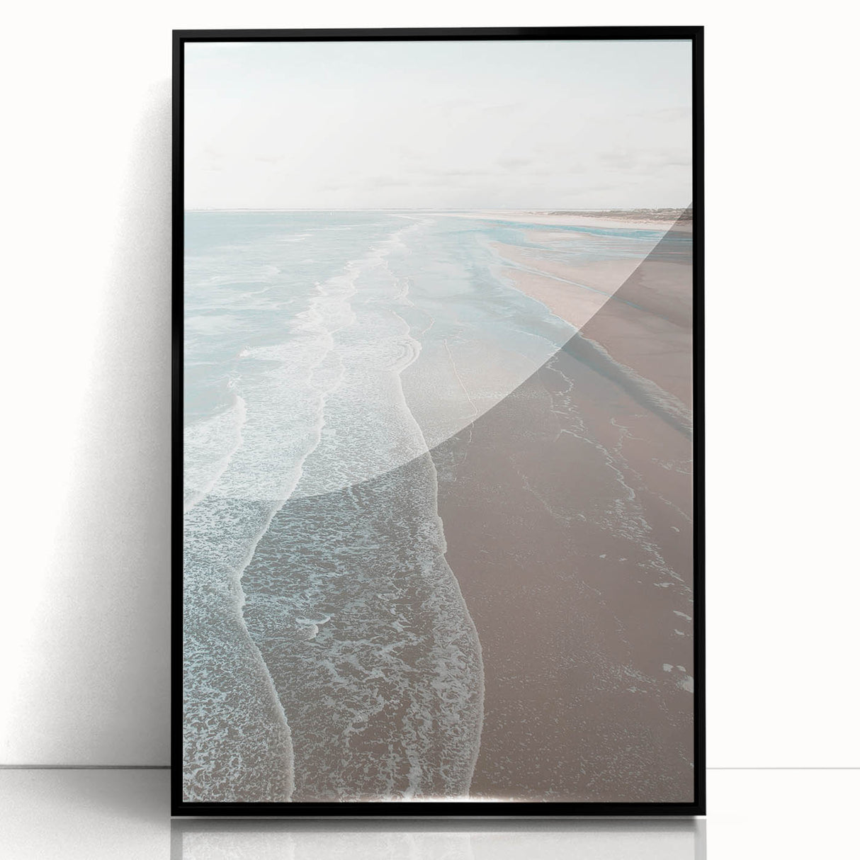 Large abstract wall art featuring swirling blue and green tones on framed acrylic, suitable for modern art wall decor.