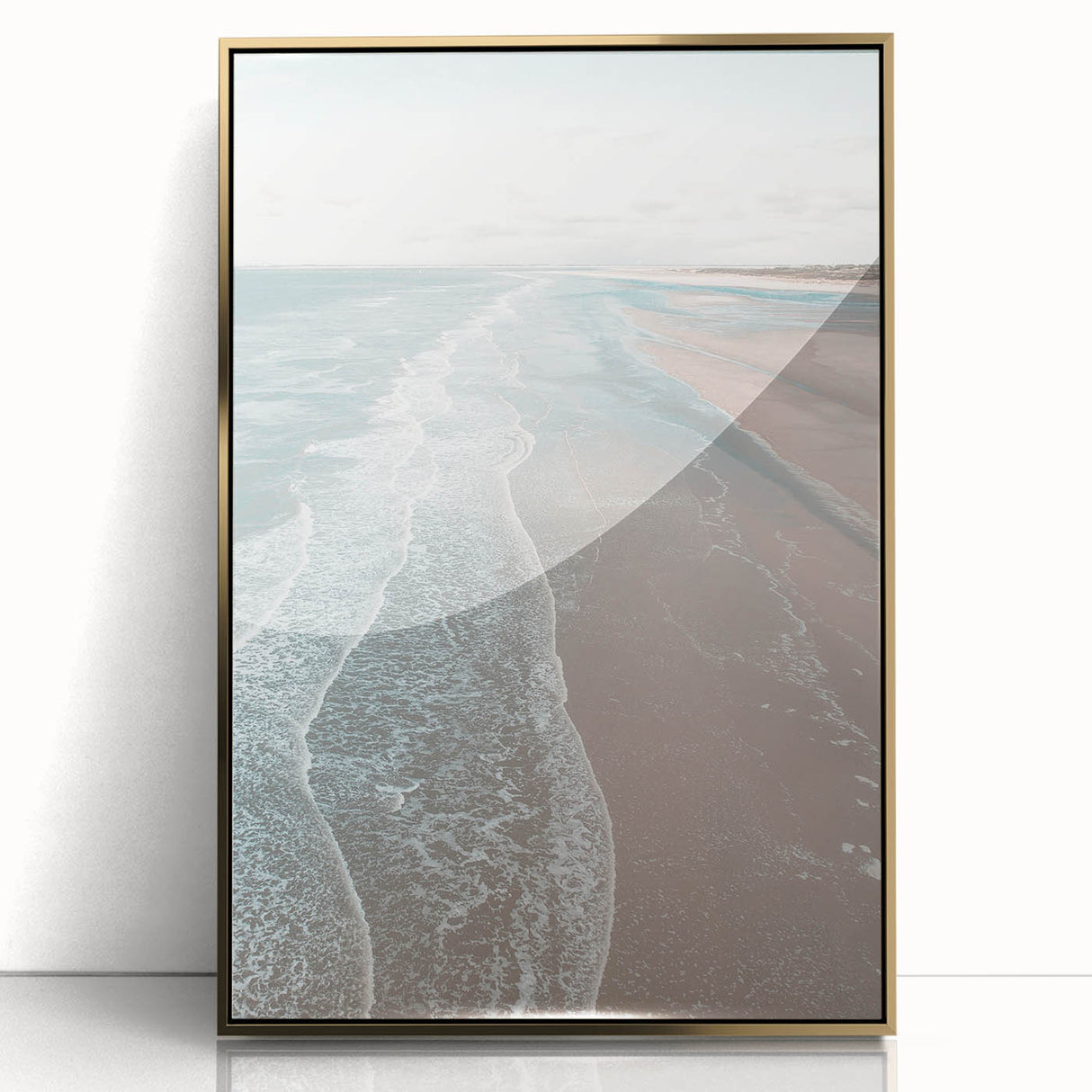 Mid-century modernist large art print depicting summer season in vibrant gold tones, acrylic framed.