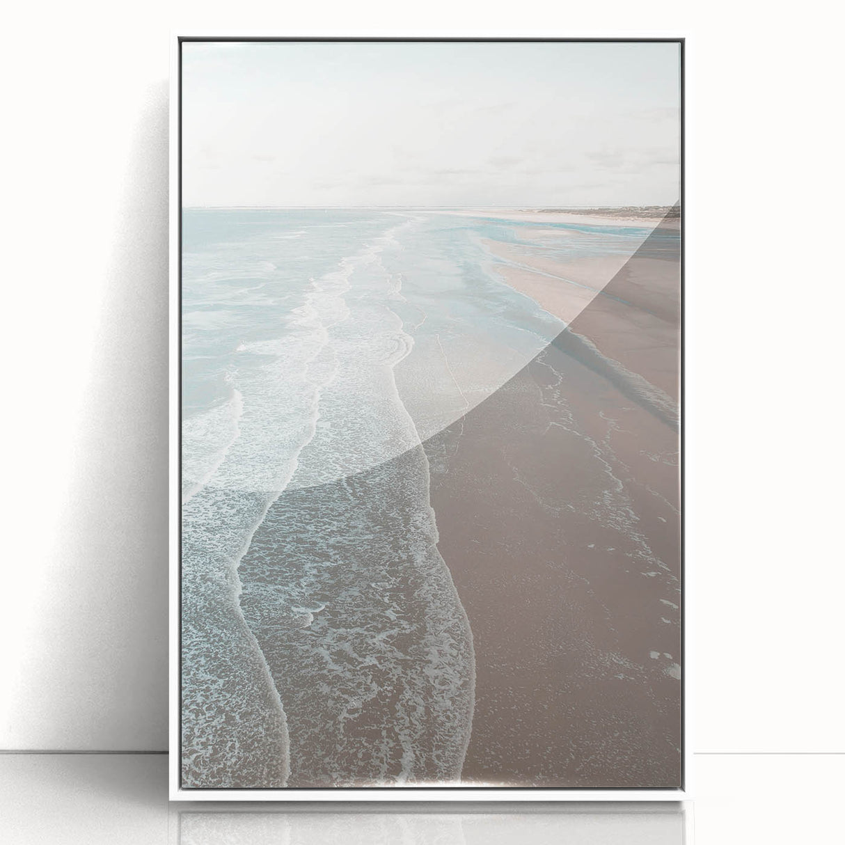Art deco poster of a stylized summer scene in pastel shades on white acrylic, ideal for nursery wall art.
