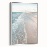 Framed canvas vintage poster art featuring a colorful summer scene, ideal for extra large living room wall decor.