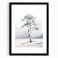 Extra large abstract art print with textured, colorful art depicting winter themes in a black frame.
