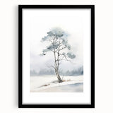 Extra large abstract art print with textured, colorful art depicting winter themes in a black frame.