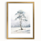 Extra large abstract art print featuring textured swirls in cool blue and white tones, framed in gold.