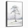Winter landscape painting in black and white on framed canvas, ideal for bedroom wall art.