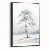 Winter landscape painting in black and white on framed canvas, ideal for bedroom wall art.