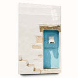 Large abstract wall art in blue and white tones on acrylic glass, suitable for bedroom or dining room decor.