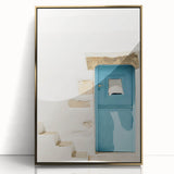 Large art print of a mid-century modernist summer scene in acrylic with gold frame, suitable for nursery wall decor.