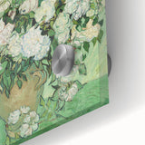 Mid-century modernist large abstract wall art on acrylic glass featuring swirling blue and yellow tones.