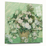 Acrylic print of a large abstract painting with swirling blue and yellow tones, ideal for bedroom or dining room decor.