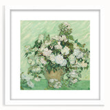 Textured abstract art print in blue and yellow, framed in white, ideal for bedroom wall decor.