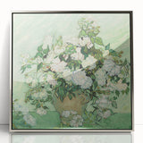Large art print of Van Gogh's painting on acrylic, framed in silver, featuring mid-century modernist style.