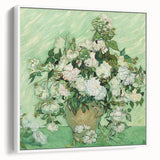 Vintage poster art of Van Gogh's painting in a white frame, featuring vibrant colors on a black background.