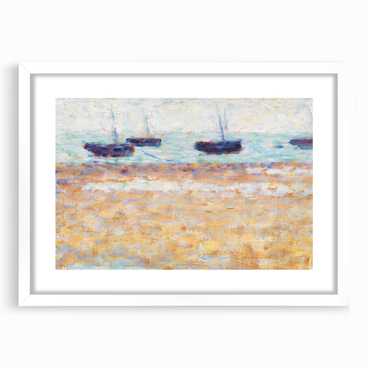 Four Boats at Grandcamp" Modern Wall Art - Contemporary Coastal Decor