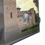 Close-up of a vibrant acrylic landscape featuring a majestic castle, showcasing intricate details and vivid colors, perfect for home decor or art enthusiasts.