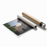 Stunning rolled print showcasing an intricate landscape of a majestic castle surrounded by lush greenery, perfect for home decor or art enthusiasts.