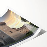 Detailed rolled print of a scenic landscape featuring a majestic castle surrounded by lush greenery and blue skies, designed for home decor enthusiasts. The print showcases vibrant colors and intricate details, ideal for adding a touch of elegance to any room.